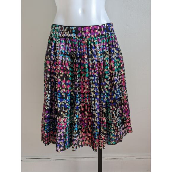 Kate Spade Size 4 Make Magic Metallic Pleated A-Line Skirt Multi Dot Silk Blend - Picture 3 of 14